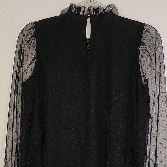 NWOT Express Black Sheer Polka Dot Blouse - Picture 4 of 11